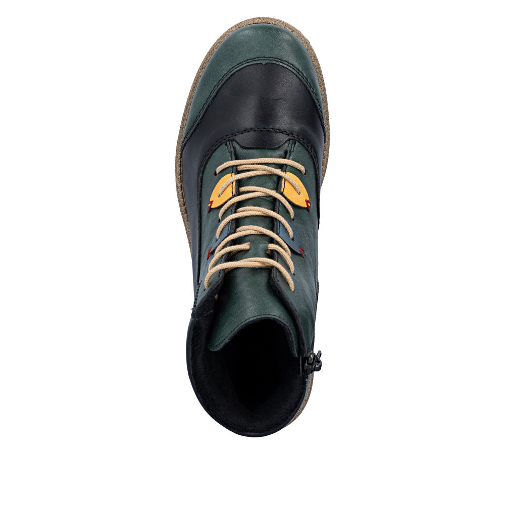 Rieker 73510-90 Green Mulicolour Lace & Zip Up Ankle Boot