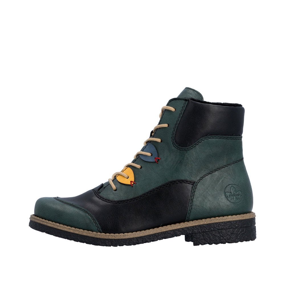 Rieker 73510-90 Green Mulicolour Lace & Zip Up Ankle Boot