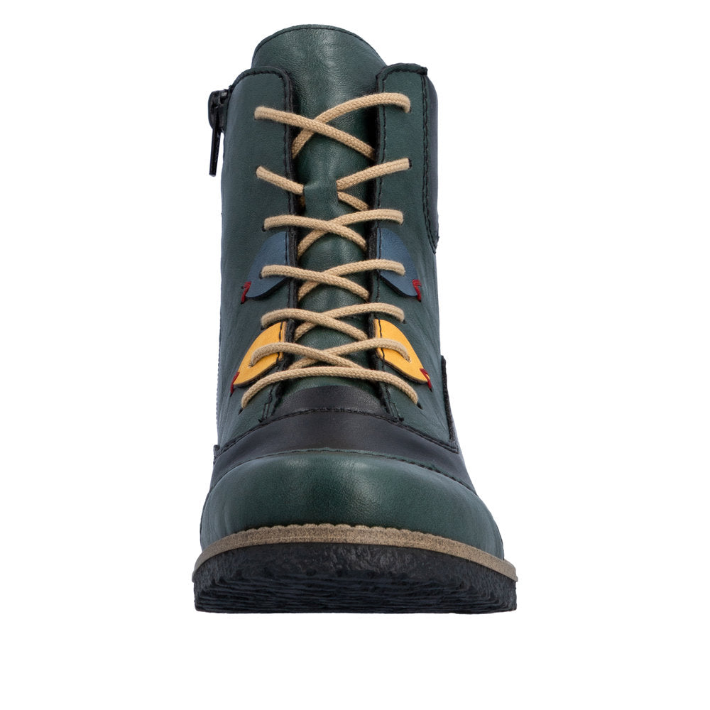 Rieker 73510-90 Green Mulicolour Lace & Zip Up Ankle Boot