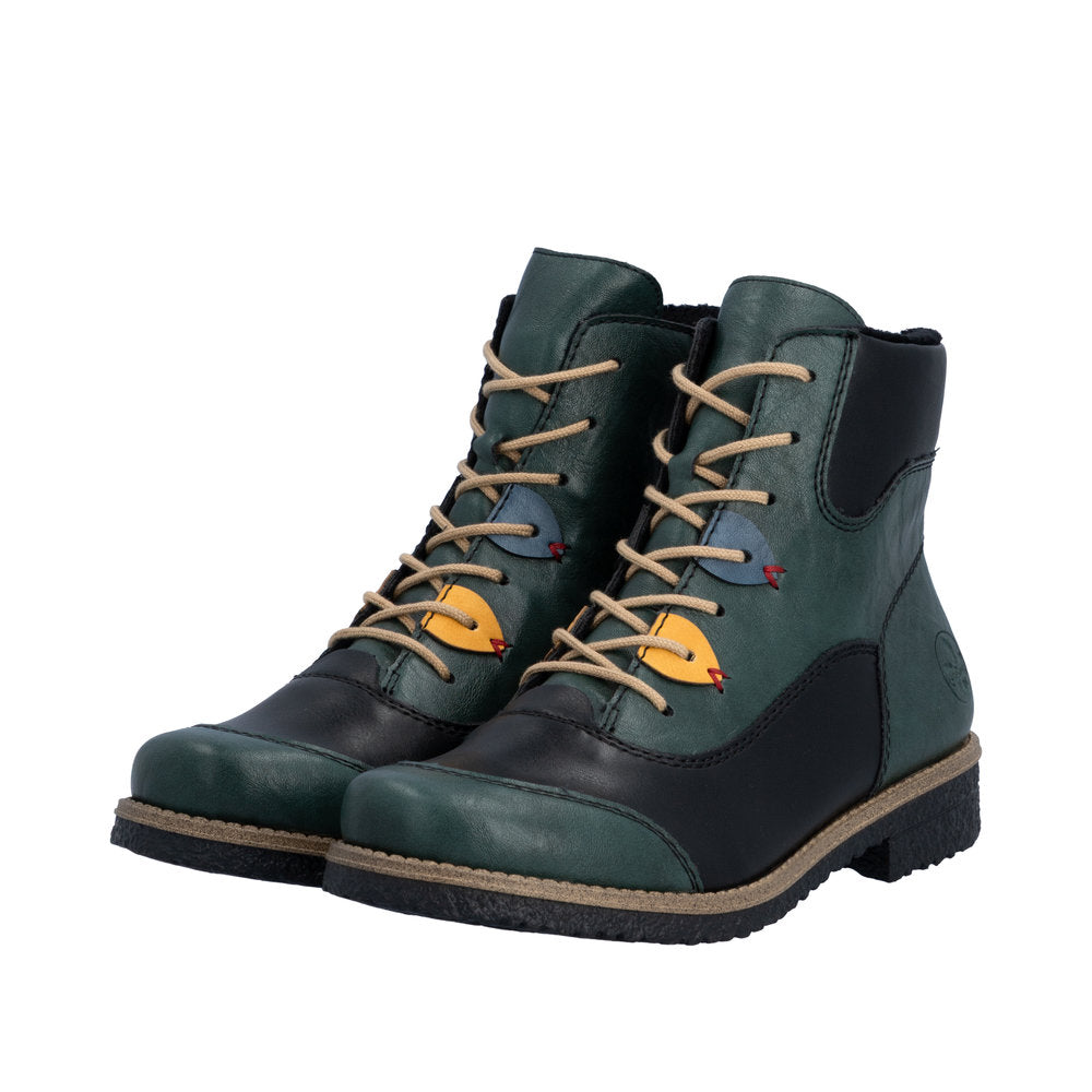 Rieker 73510-90 Green Mulicolour Lace & Zip Up Ankle Boot