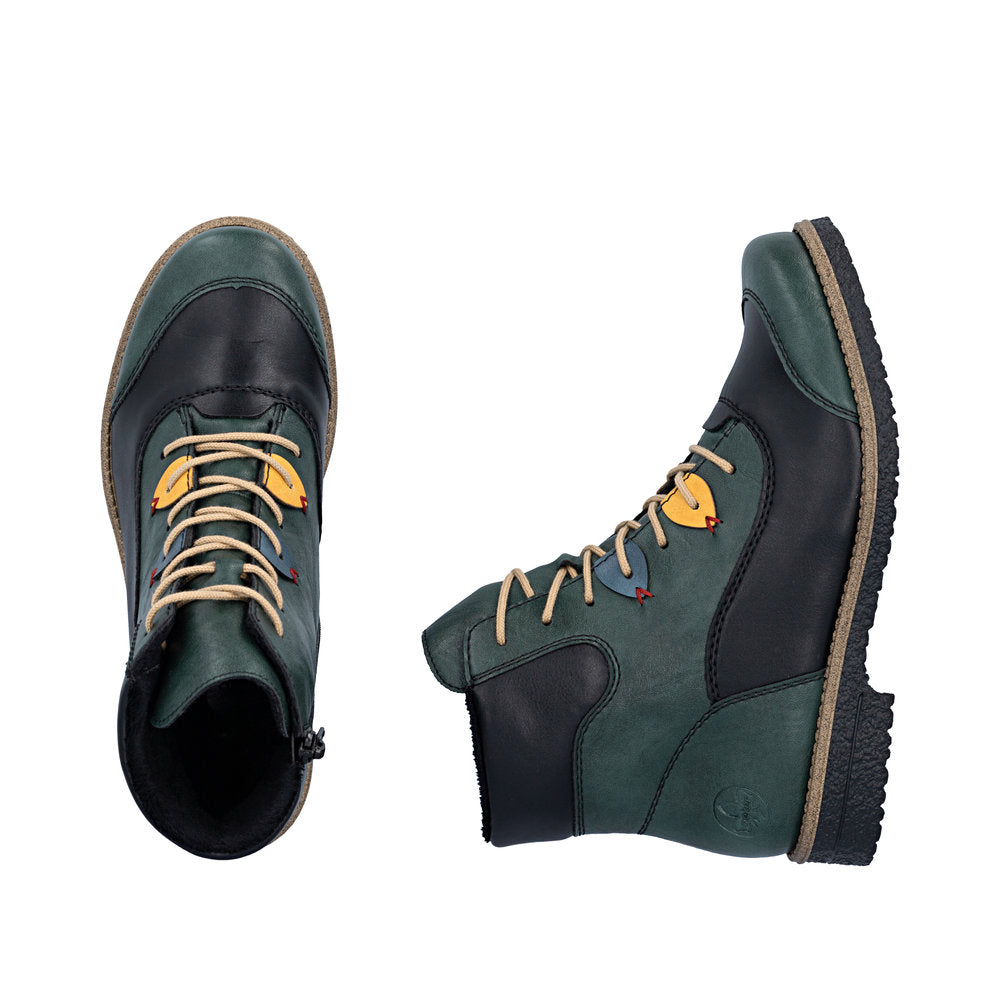 Rieker 73510-90 Green Mulicolour Lace & Zip Up Ankle Boot