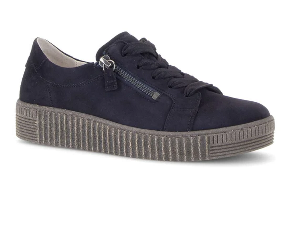 Westwoods Footwear Gabor Wisdom Navy blue sneaker with a textured gray sole on a white background